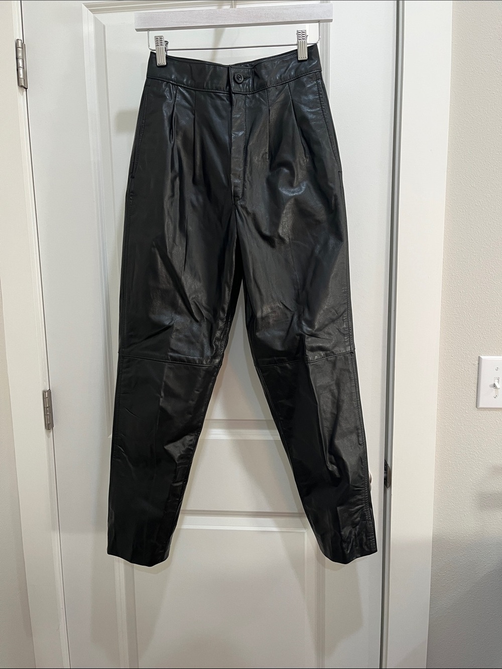Women's Marco Morani Black Genuine Leather Straight-Leg Pants